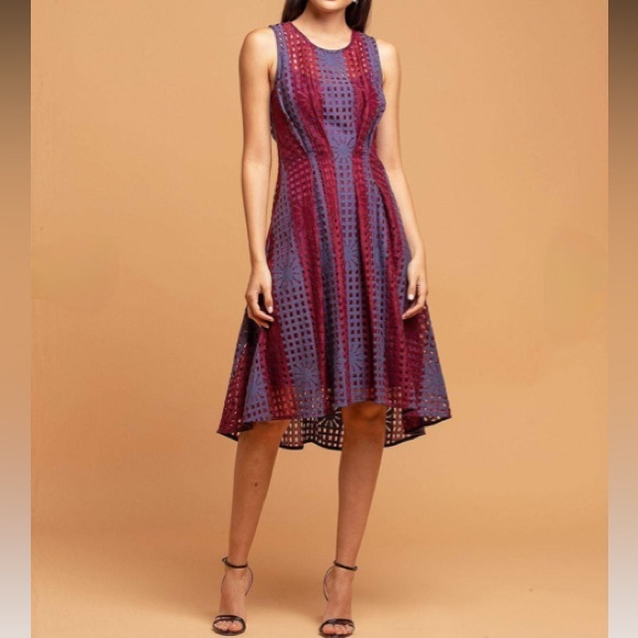 Eva Franco - Anthropologie - Navy and Burgundy Fit and Flare Samantha Dress - Picture 1 of 9